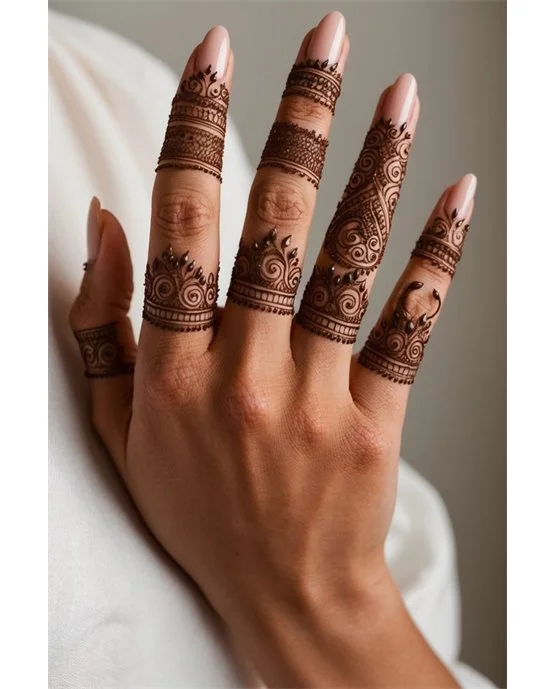 Diamond Tendril Flow Blending Into Ring Finger Mehndi Design Diamond Tendril Flow Blending Into Ring Finger Mehndi Design