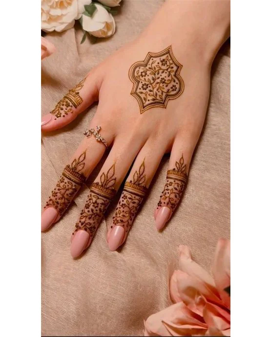 Crescent And Bloom Charming Simple Finger Mehndi Design Symmetry Crescent And Bloom Charming Simple Finger Mehndi Design Symmetry