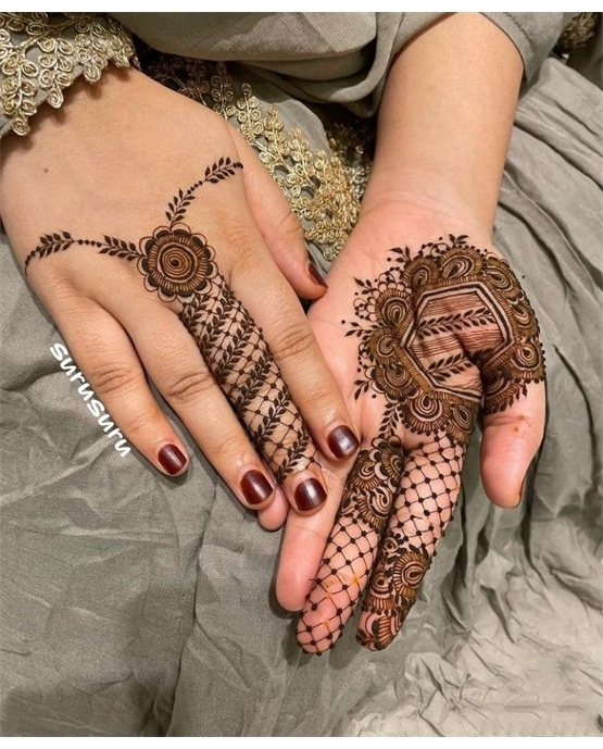Dreamy Ribbon With Lace Along Stylish Finger Mehndi Design Dreamy Ribbon With Lace Along Stylish Finger Mehndi Design